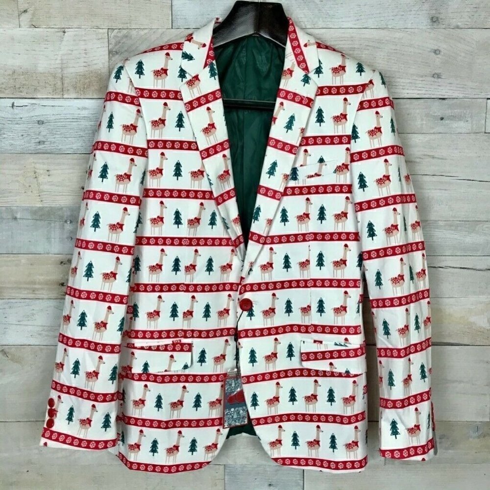 Suslo Couture Suit Jacket White Red Christmas S 38